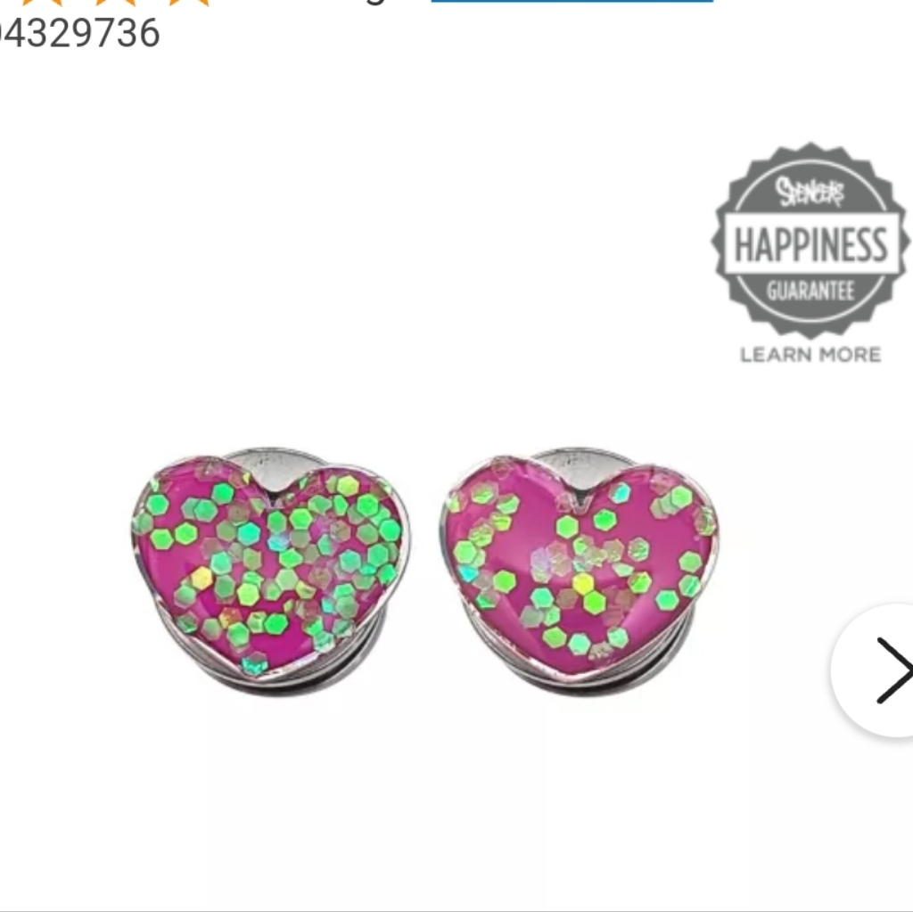 Nwt Spencer's Pierced Nation Glitter Heart Tunnel Ear Gauges 0g